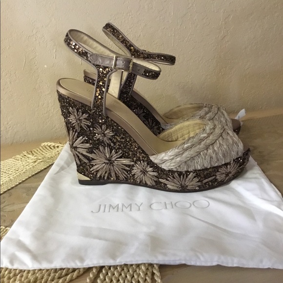 Jimmy Choo Shoes - Jimmy Choo London Perla Jute glitter wedges New